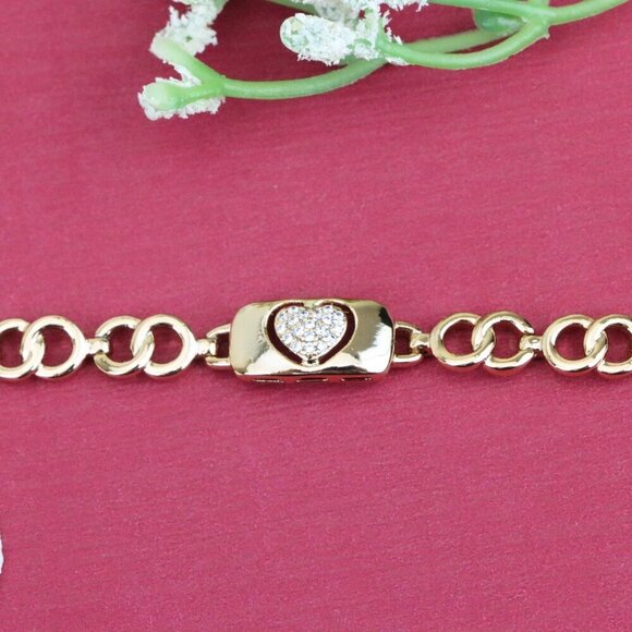 "Elegant Heart Charm Rose Gold Bracelet in High-Polish Finish, XPBL0899 - Picture 11 of 12